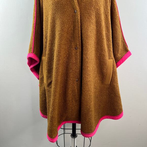 We The Free People Boucle Brown Pink Stone Cold Circle Cape Poncho Ribbed XS/S - Picture 4 of 11